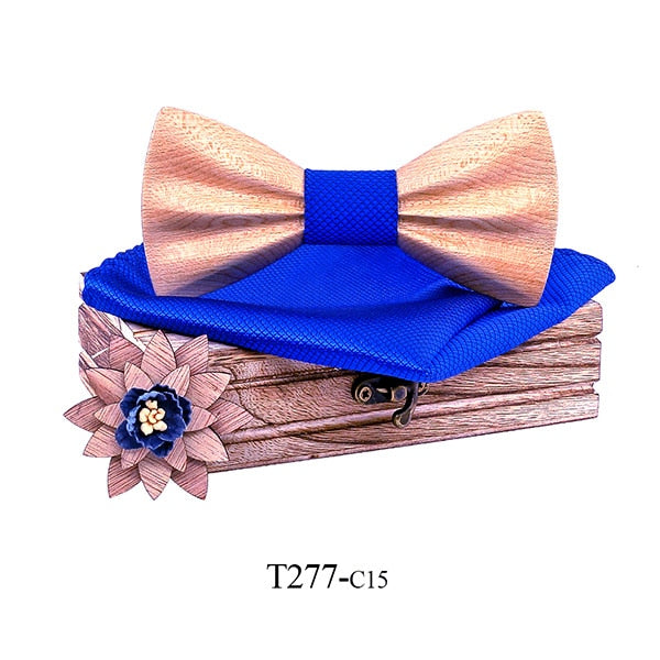 Carved Wooden Bowtie with Lapel Pin