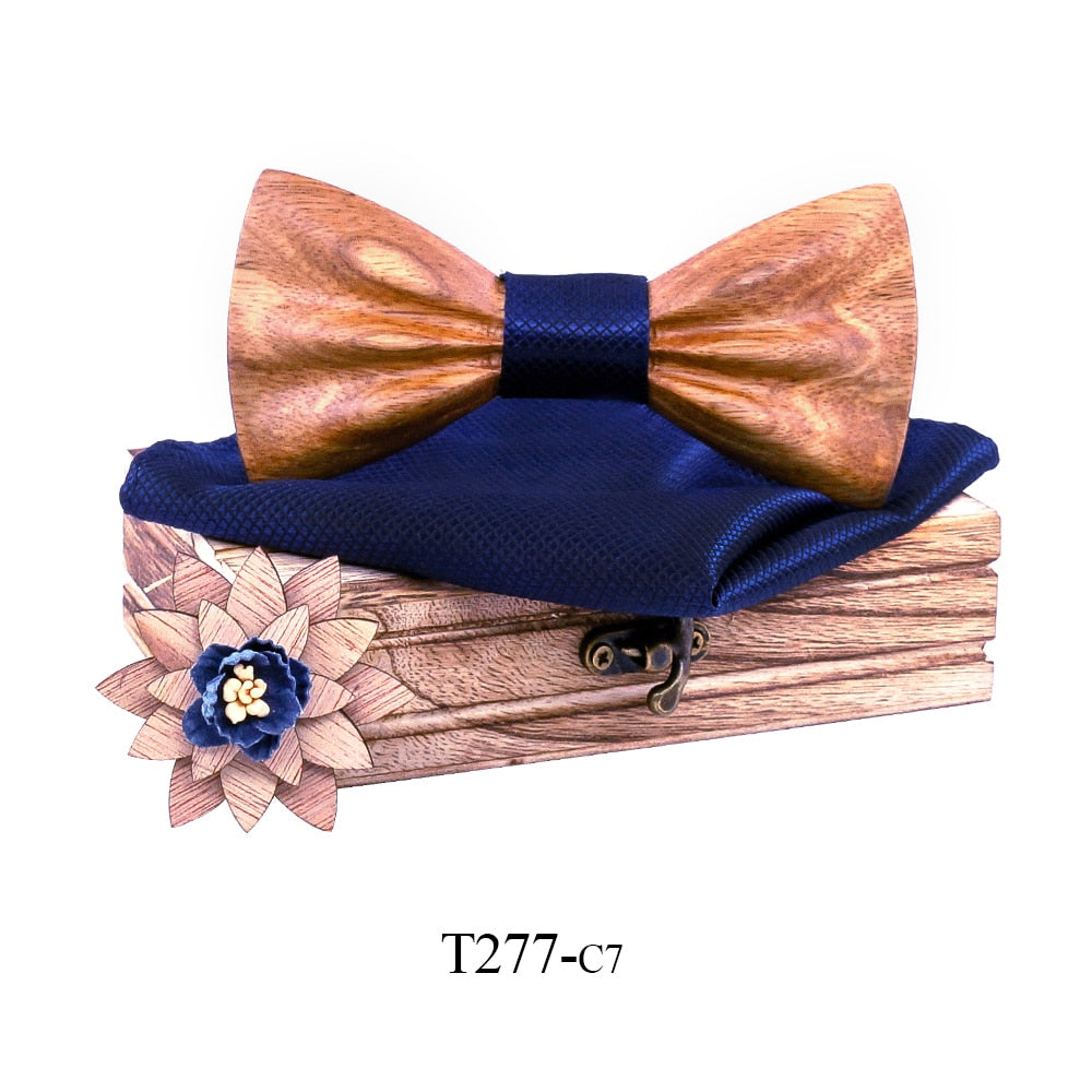 Carved Wooden Bowtie with Lapel Pin