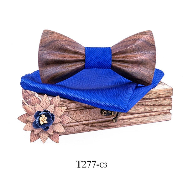 Carved Wooden Bowtie with Lapel Pin