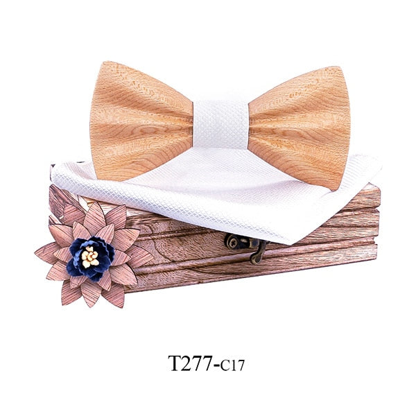 Carved Wooden Bowtie with Lapel Pin