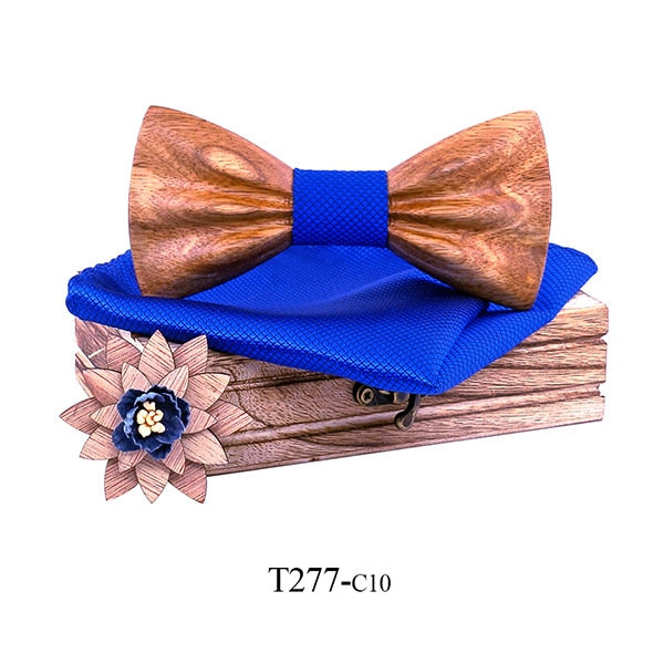 Carved Wooden Bowtie with Lapel Pin